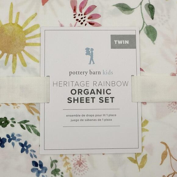 Pottery Barn Kids Heritage Rainbow Sheet Set TWIN Organic Cotton Floral Pattern - Picture 2 of 7